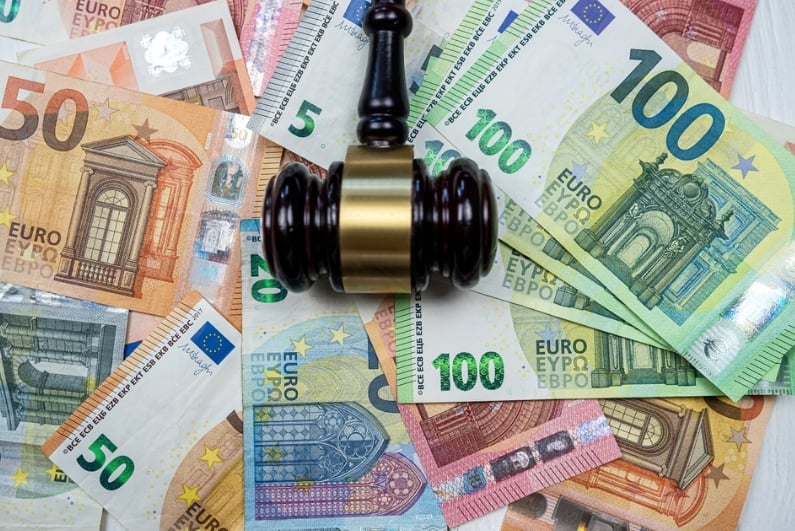 Euros with wooden gavel