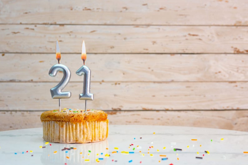 Cupcake with 2 and 1 birthday candles