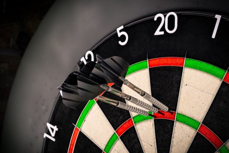 Darts in treble 20 position in dartboard