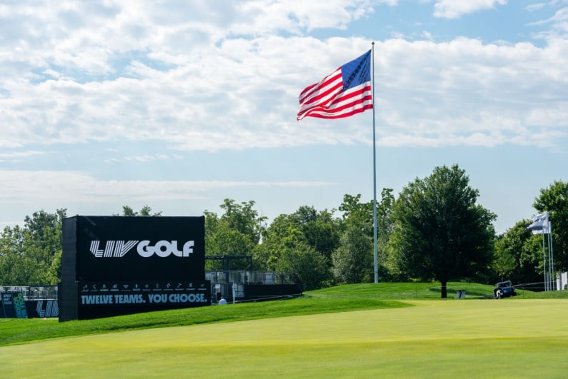 LIV Golf sign with US flag