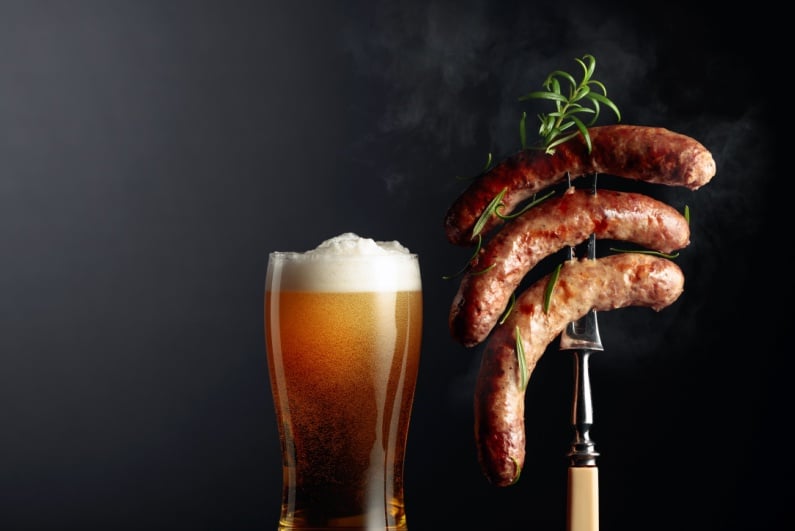 Beer and bratwurst sausages