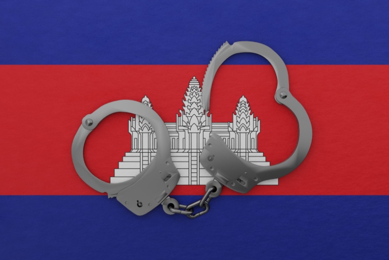 Cambodian flag with handcuffs