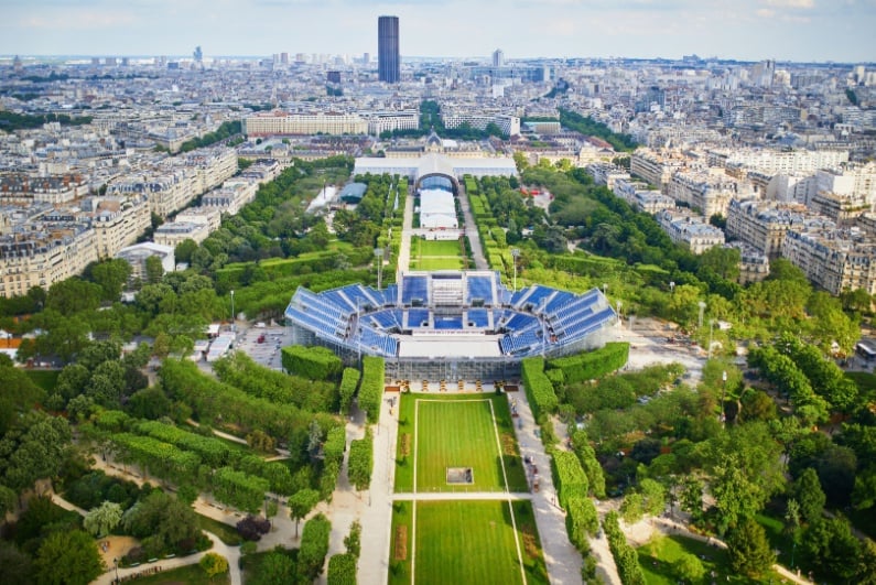 Aerial view of Field of Mars ready for the start of the Paris Olympic Games