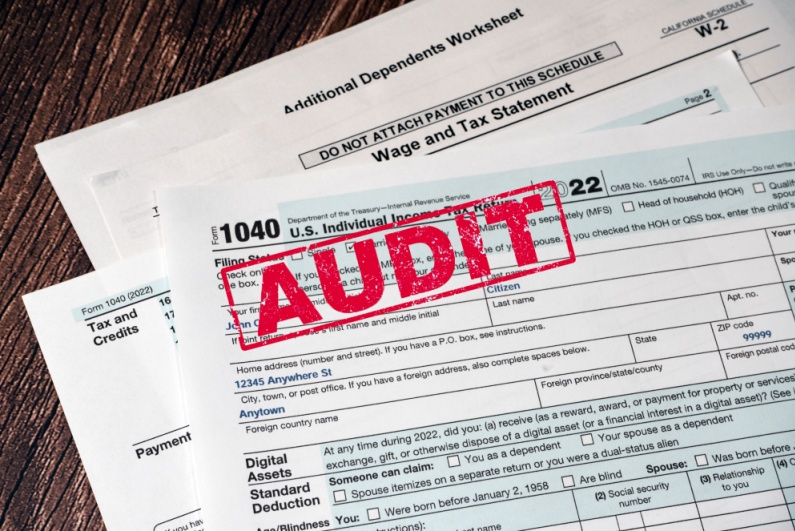 Tax forms with AUDIT stamped on them