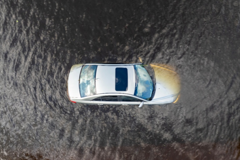 Car in flood waters