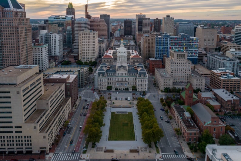 Aerial view over Baltimore