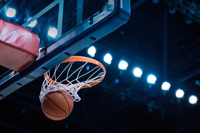 Basketball in hoop