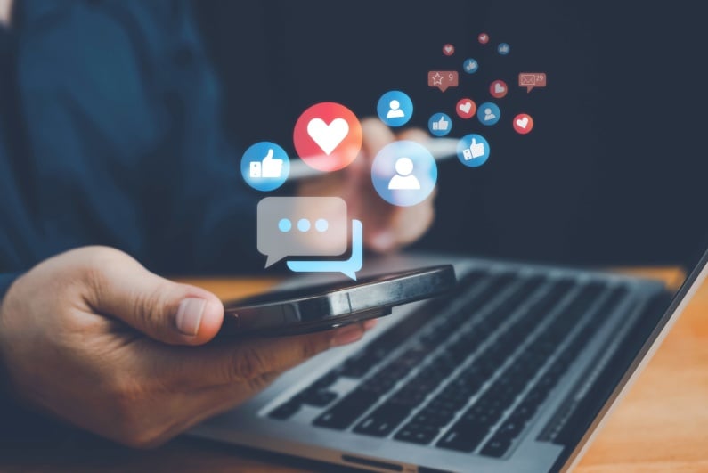 Phone with social media icons