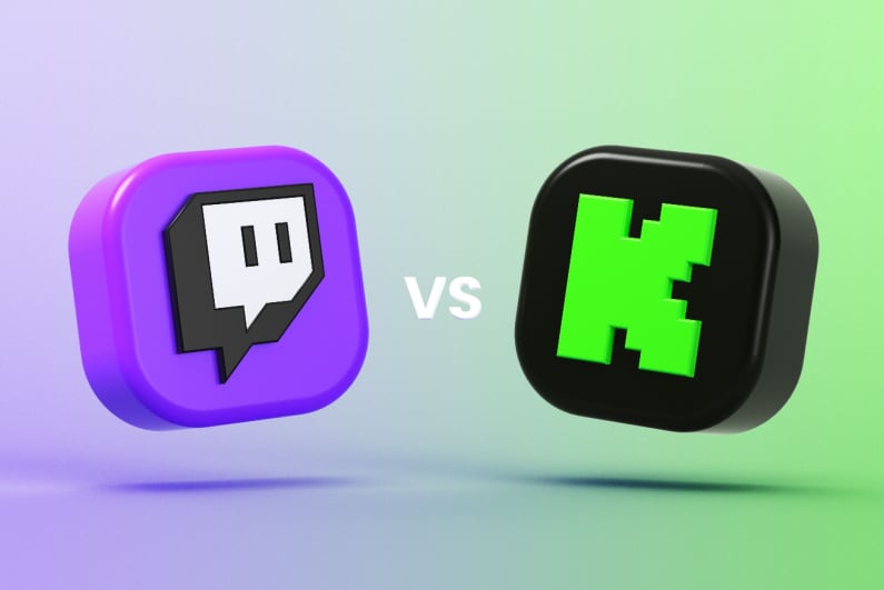 Twitch and Kick 3D logos
