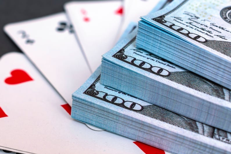 Cash and playing cards