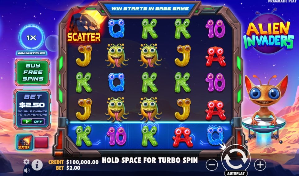 Alien Invaders slot reels by Pragmatic Play