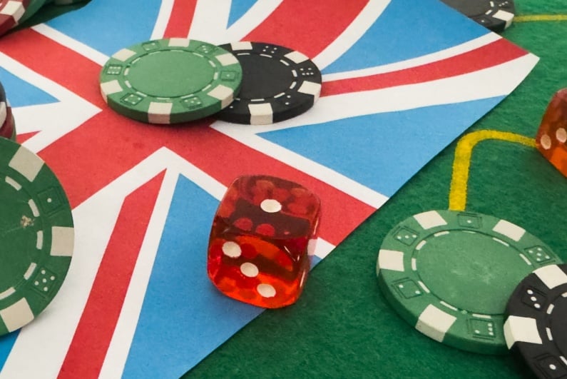 Dice and chips on British flag