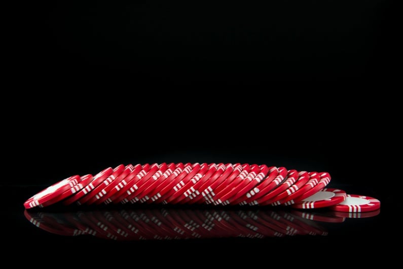 Row of red poker chips
