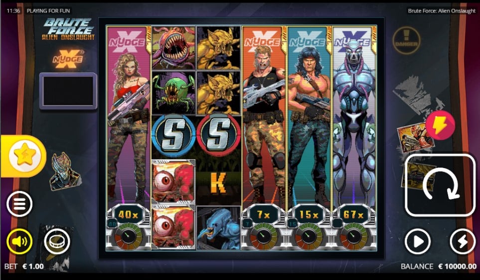 Brute Force Alien Onslaught slot reels by Nolimit City