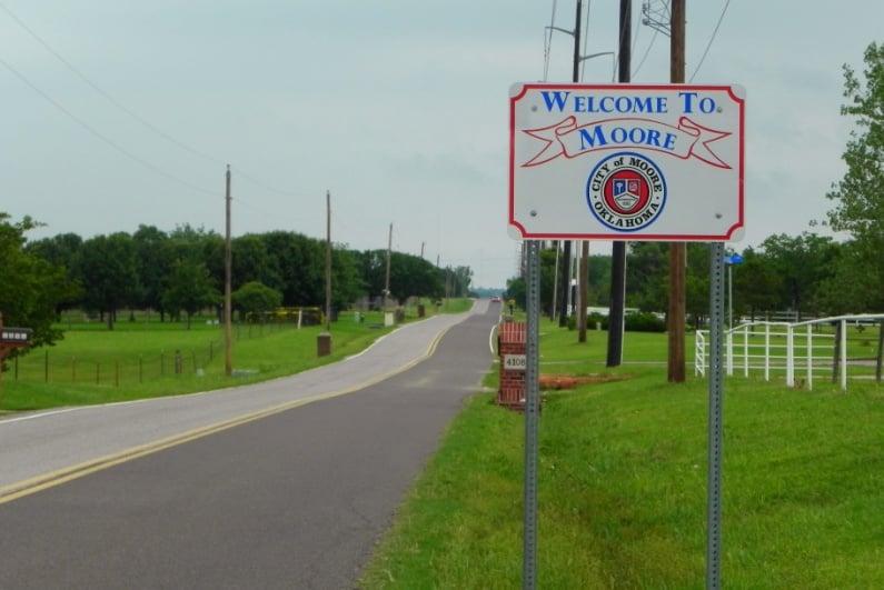 Welcome to Moore Oklahoma sign