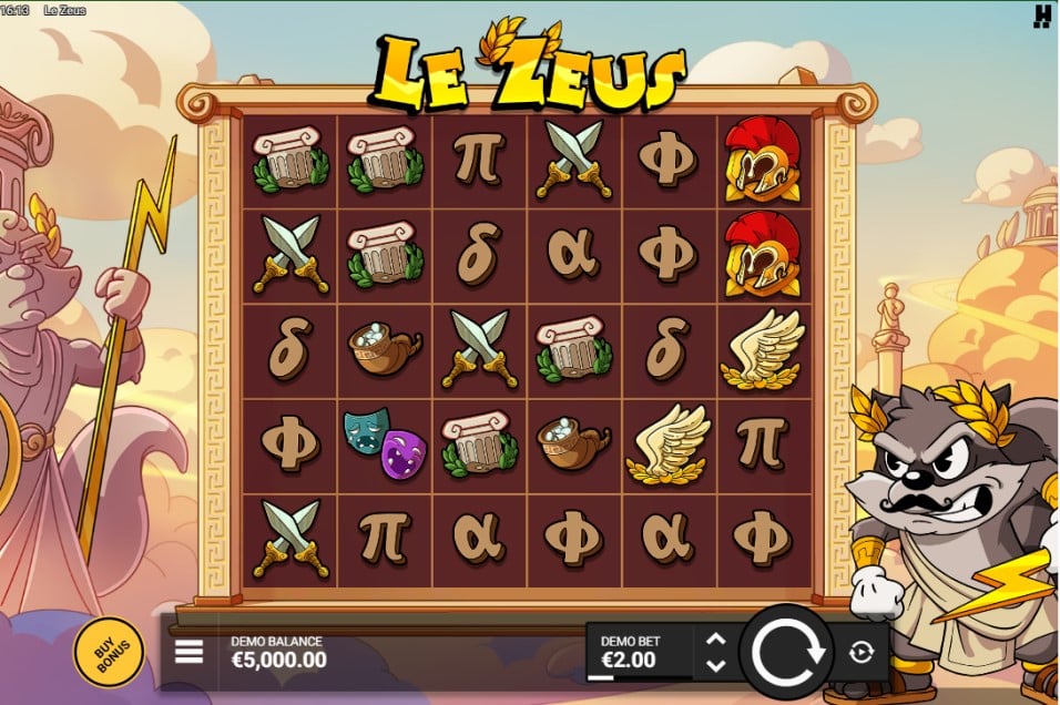 Le Zeus slot reels by Hacksaw Gaming