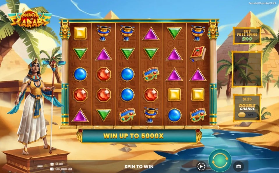 Secrets of Scarabs slot reels by FBM