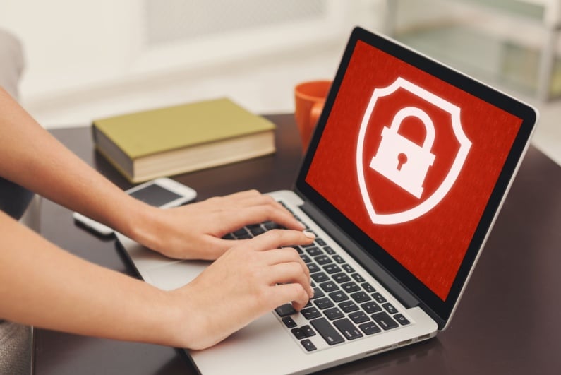 Red lock screen on laptop