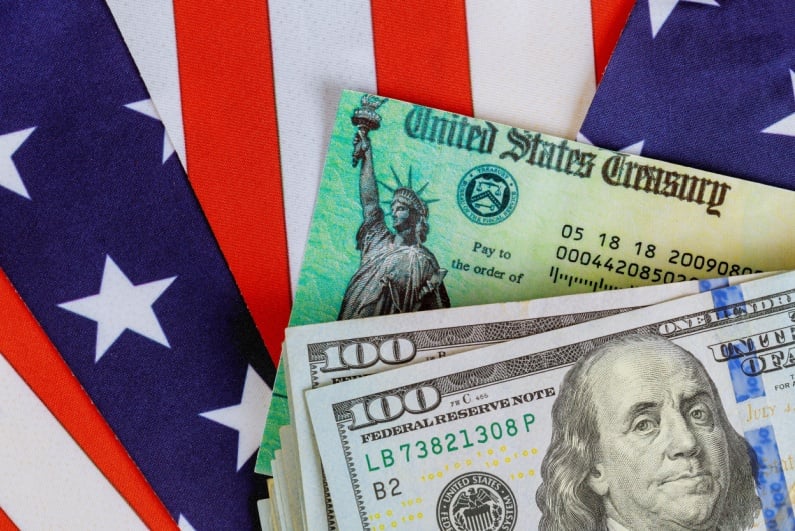US cash and check on flag