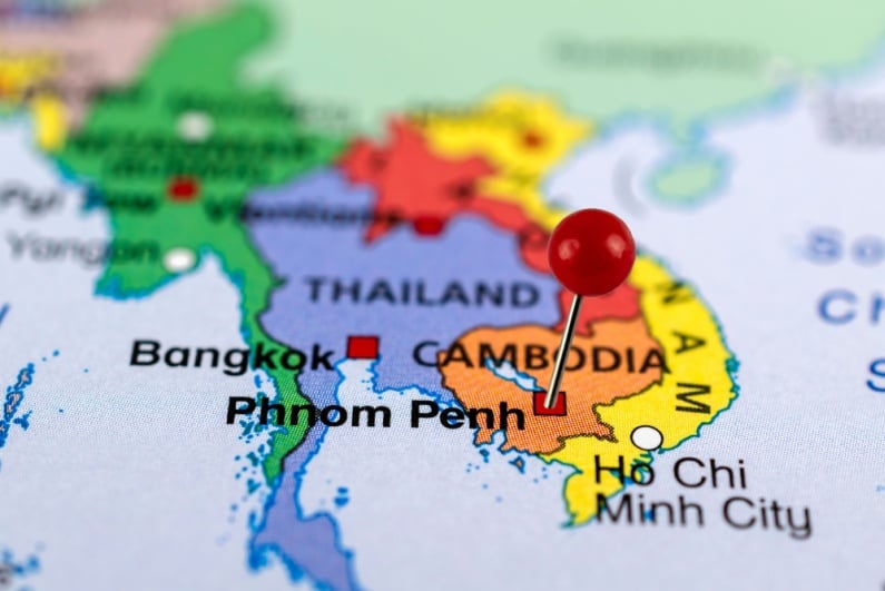 Cambodia pinned on map