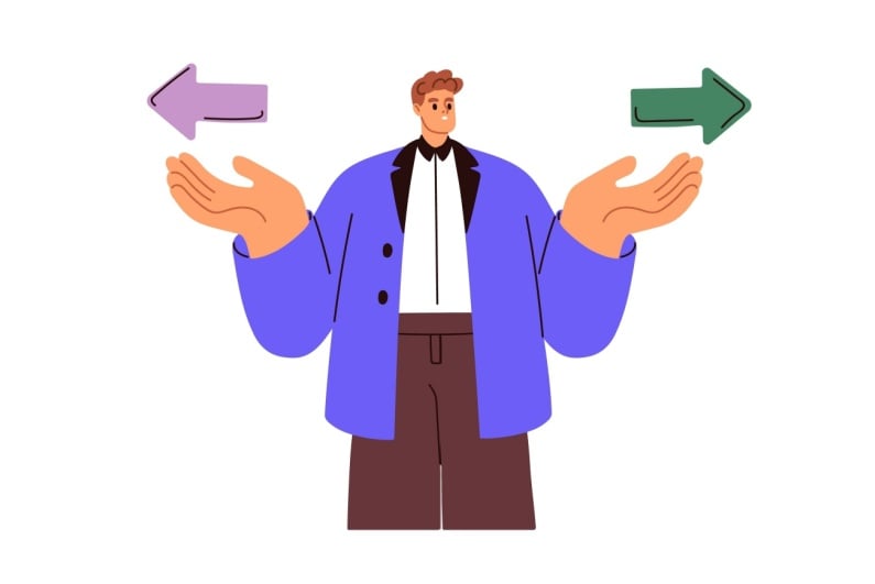 Cartoon making trying to make decision