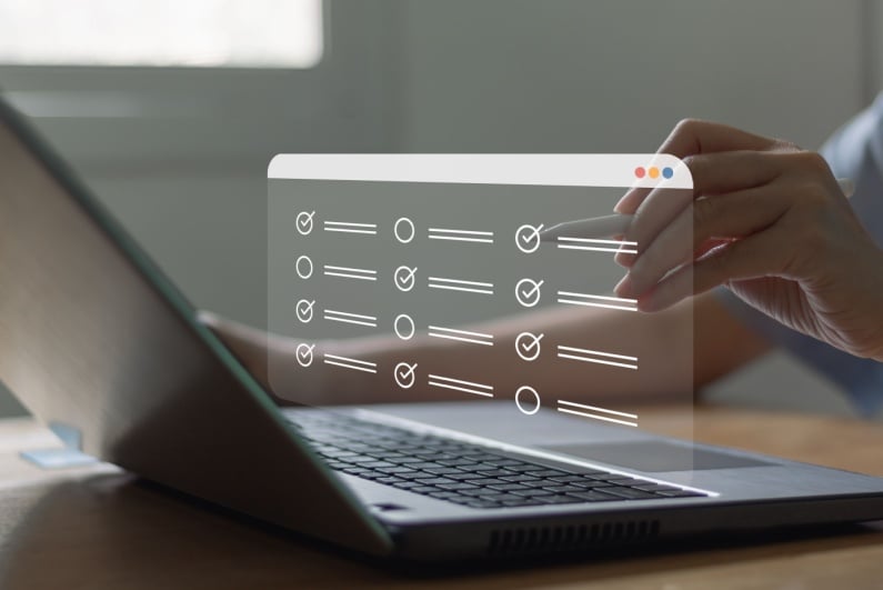 Illustrated concept of person taking survey on laptop
