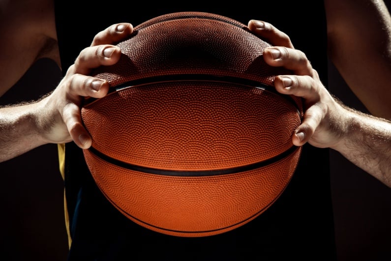 Player holding a basketball