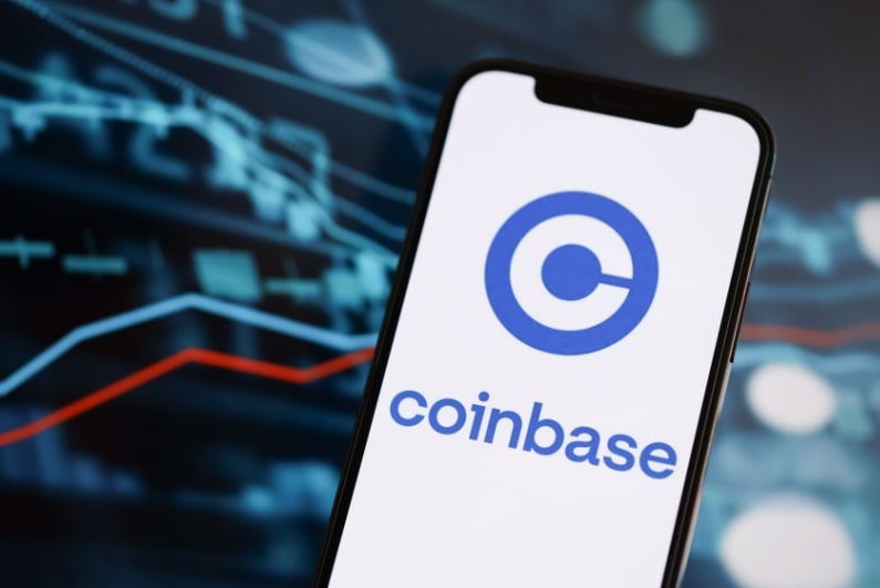 Coinbase logo on phone