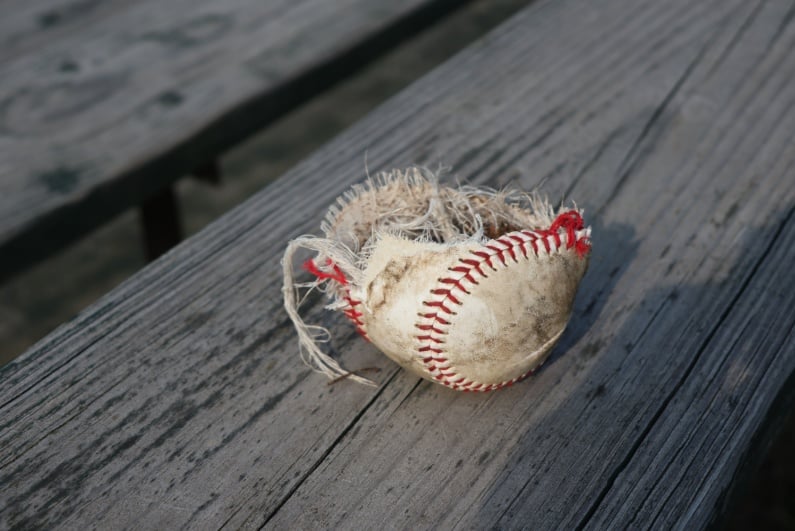 Torn up baseball