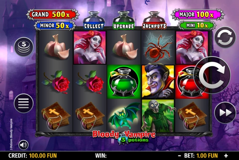 Bloody Vampire 3 Potions slot reels by Octavian Gaming