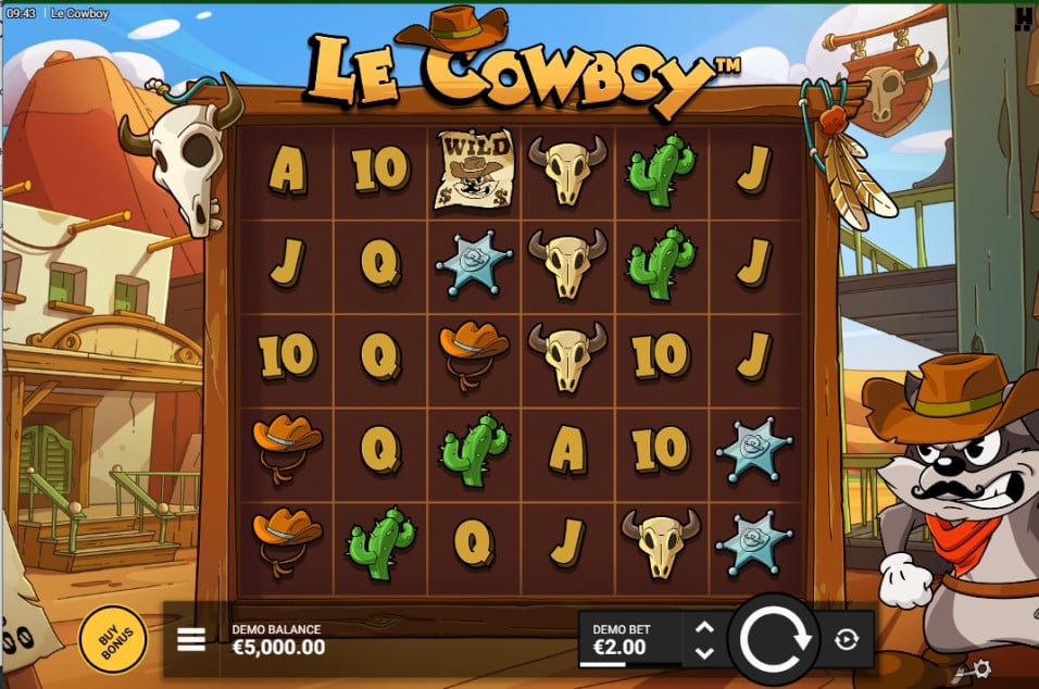Le Cowboy slot reels by Hacksaw Gaming