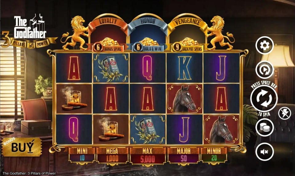The Godfather 3: Pillars of Power slot reels by Atlantic Digital