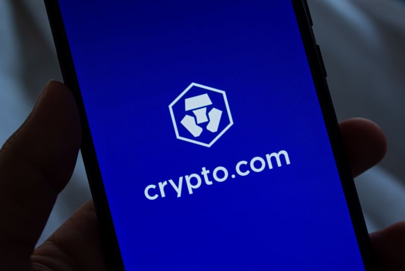 Crypto com logo on smartphone