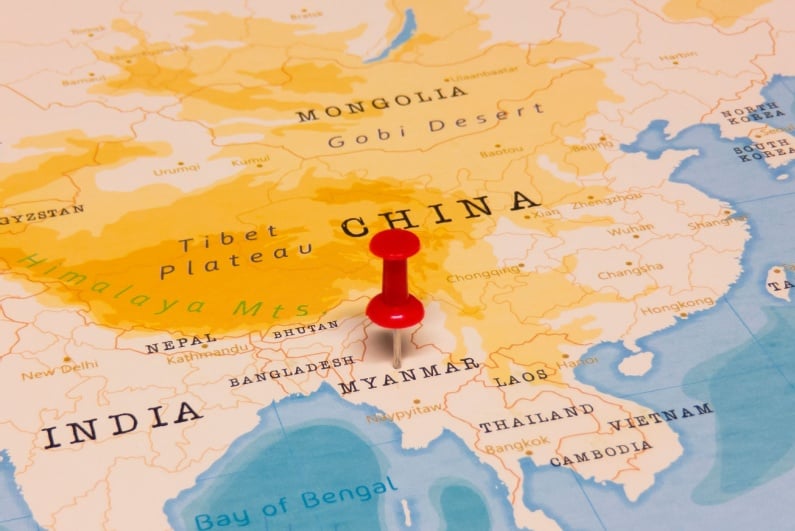 Myanmar with pin in map