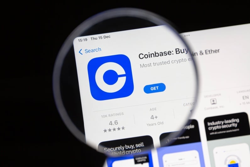 Coinbase logo on phone