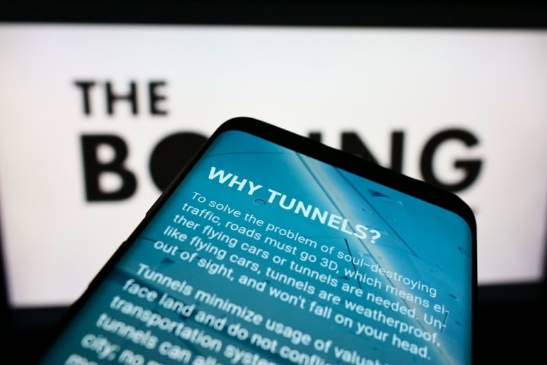 The Boring Company webpage on cell phone