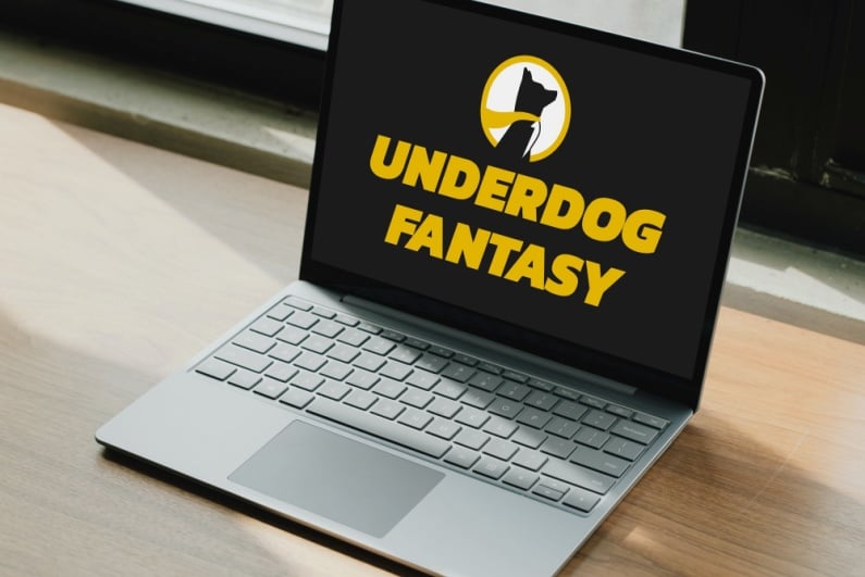 Underdog Fantasy logo on laptop