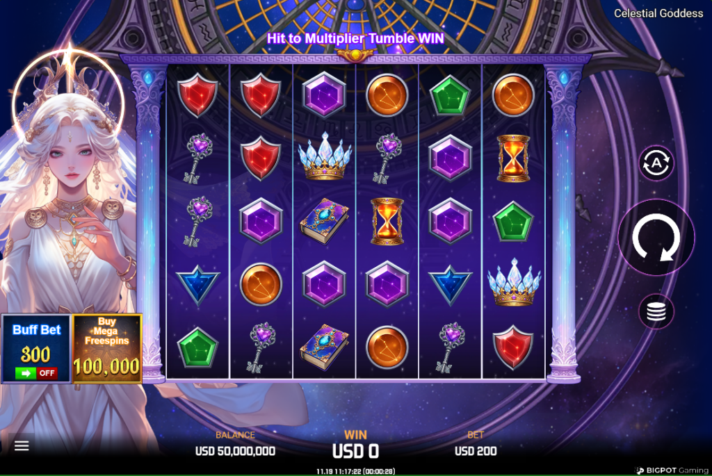 Celestial Goddess slot reels by Bigpot Gaming 