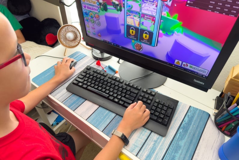 Boy playing Roblox