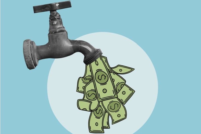 Illustration of money coming out of faucet