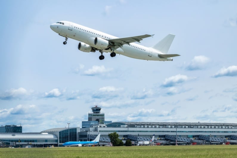 Plane taking off from Prague airport