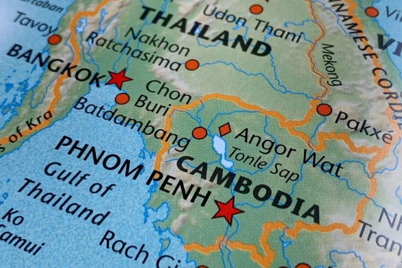 Thailand and Cambodia on map