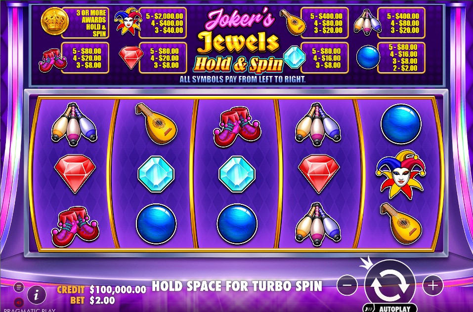 Jokers Jewels Hold and Spin slot reels by Pragmatic Play