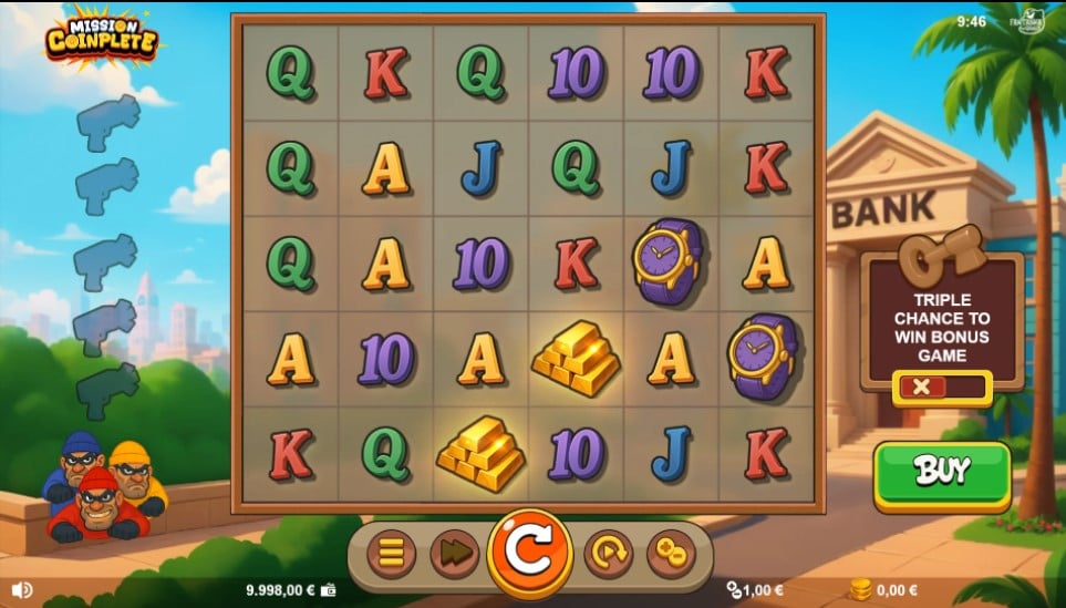 Mission Coinplete slot reels by Fantasma Games