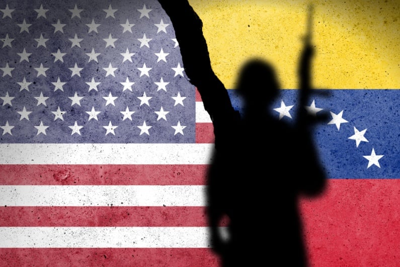 Venezuela conflict with US flag