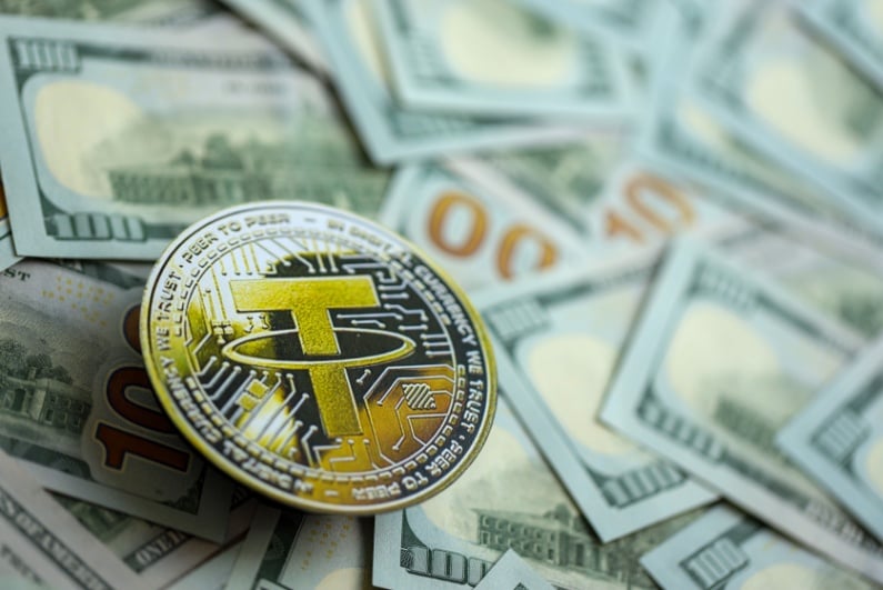 Tether coin on cash