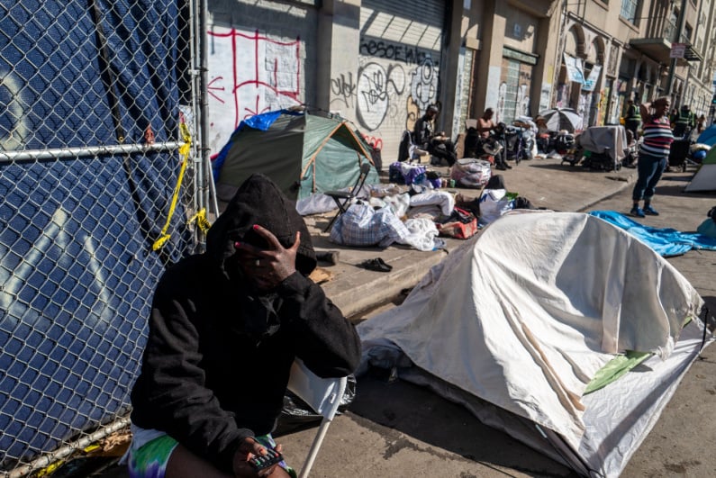 Unhoused people on Skid Row