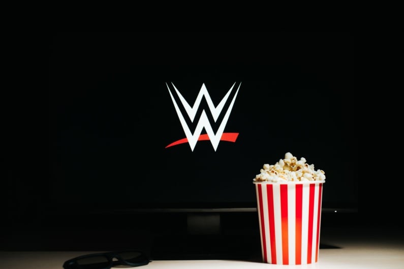 WWE logo and popcorn