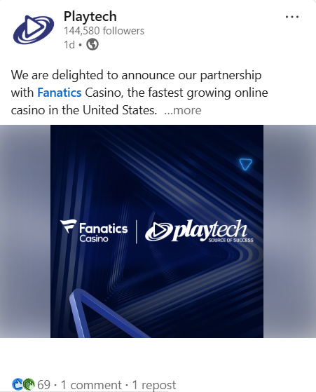 プレイテックのスロット、ファナティクス・カジノで米一部州に本格導入