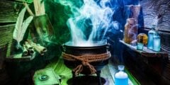 Witch cauldron and potions